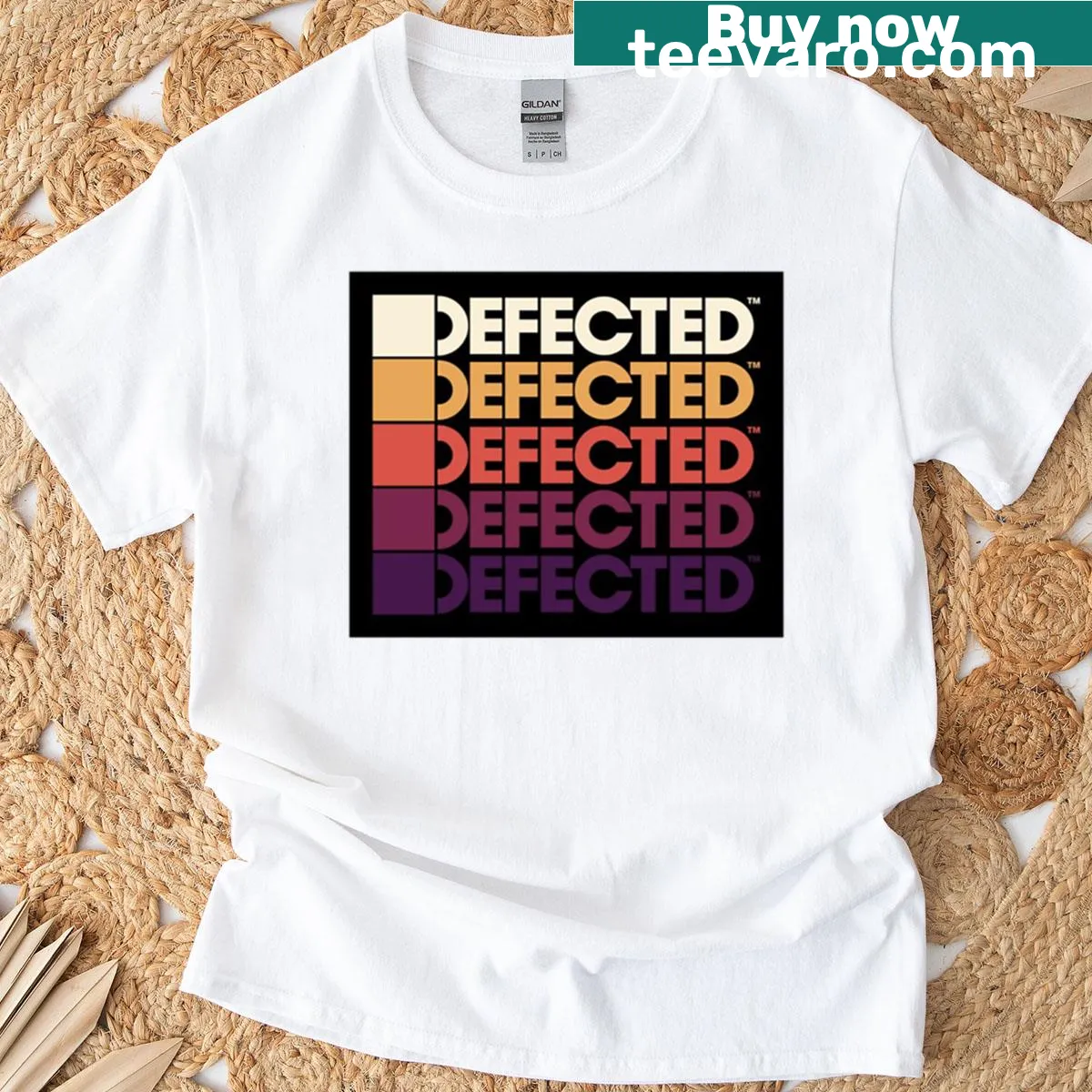 Defected Records rave themed T-shirt with energetic graphics — on a men's t-shirt