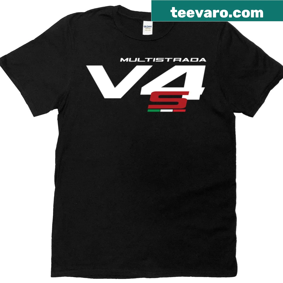 T-shirt featuring the Ducati Multistrada V4 S emblem for motorcycle enthusiasts. — on a men's t-shirt