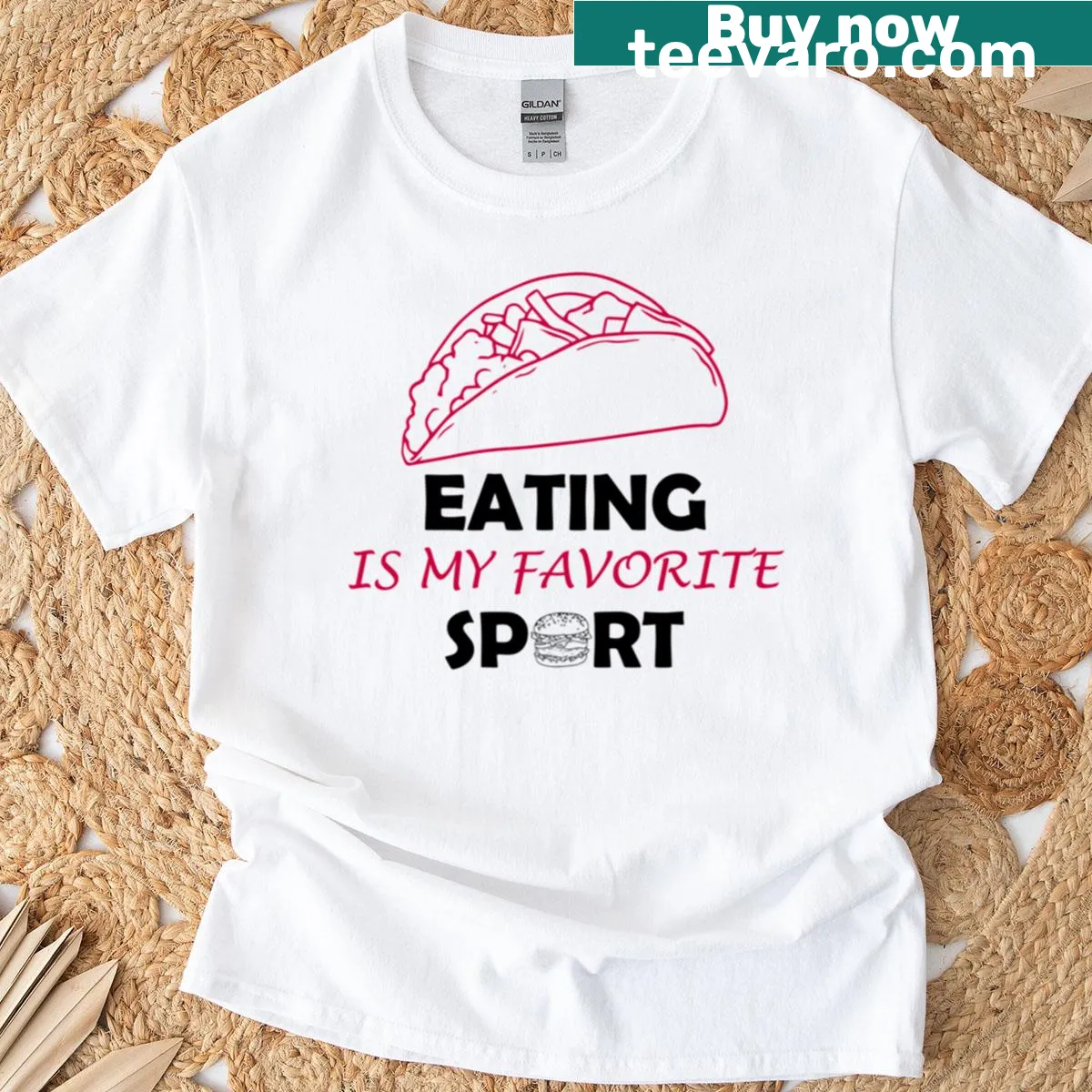 Fun eating-themed T-shirt with playful sport text — on a men's t-shirt
