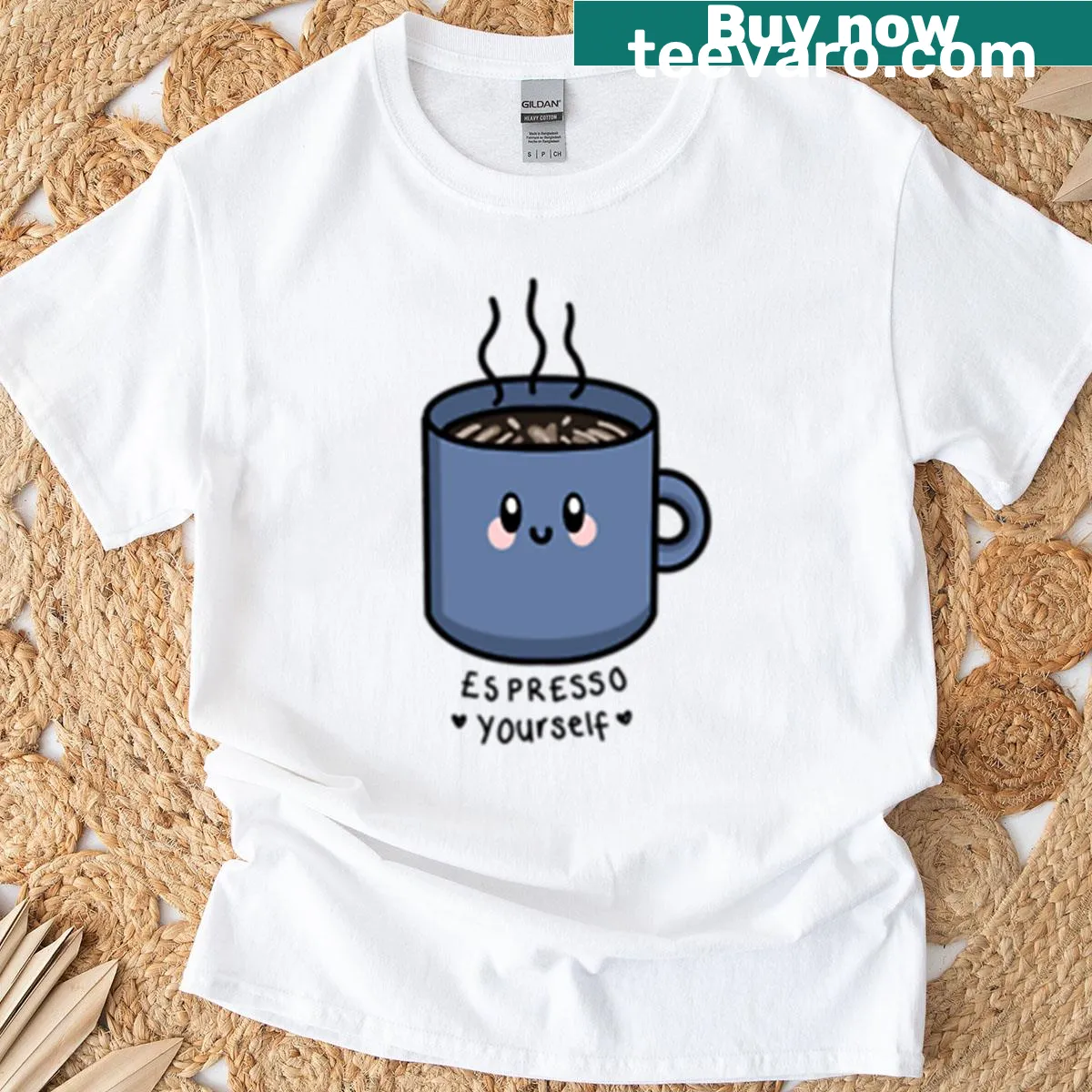 Funny coffee mug graphic T-shirt with humorous text — on a men's t-shirt