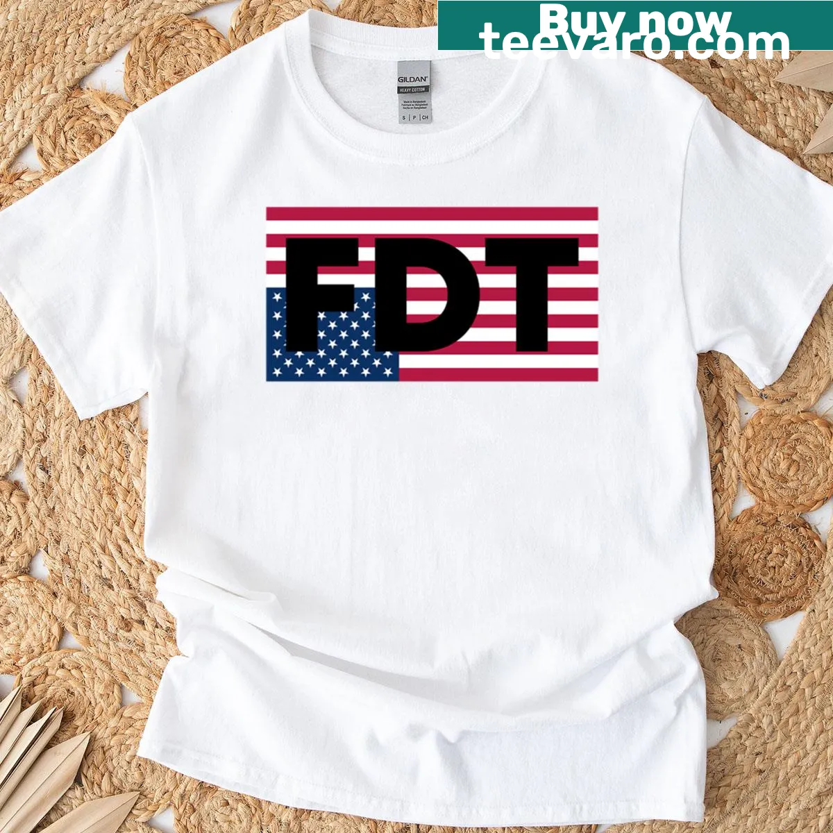 T-shirt with an upside down American flag and bold anti-Trump typography — on a men's t-shirt