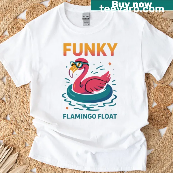 Playful T-shirt featuring a funky flamingo float