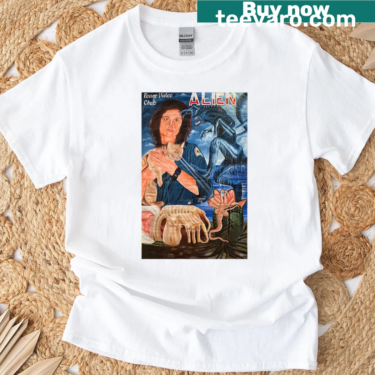 T-shirt featuring a whimsical alien illustration inspired by Ghanaian video culture — on a men's t-shirt