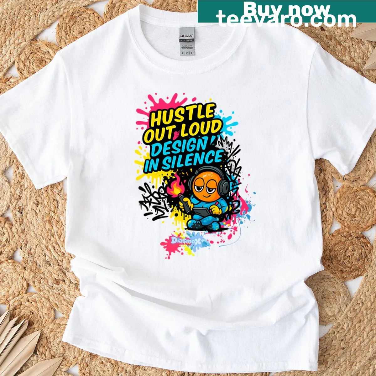 T-shirt with typography design reading 'Hustle Out Loud' inspired by graffiti art — on a men's t-shirt