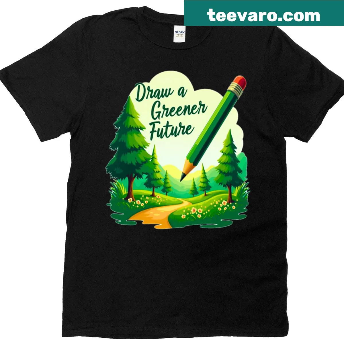 Oversized T-shirt with bold text promoting sustainability and green living — on a men's t-shirt