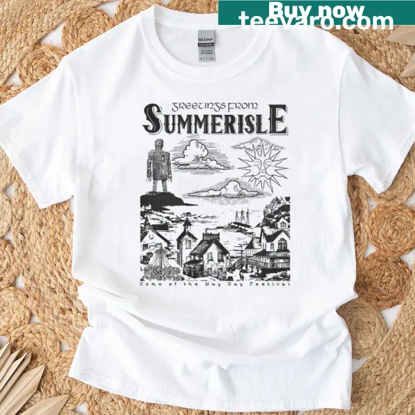 T-shirt featuring a charming illustration of Summerisle scenery