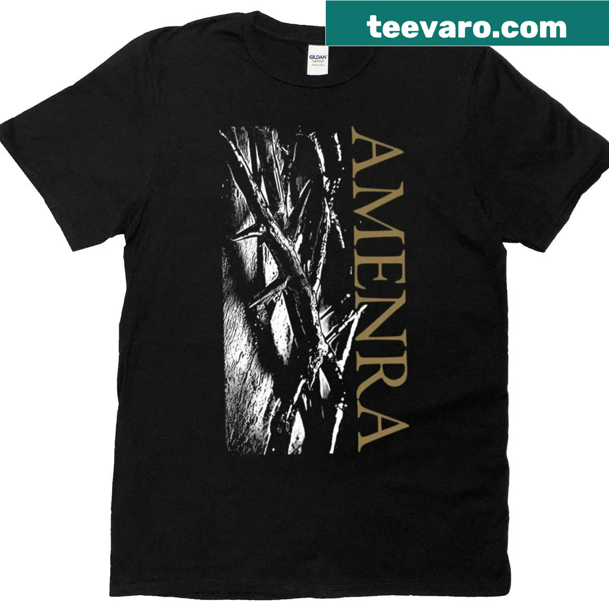 T-shirt featuring a grid design for Bandamenraamenra-music-amenra — on a men's t-shirt