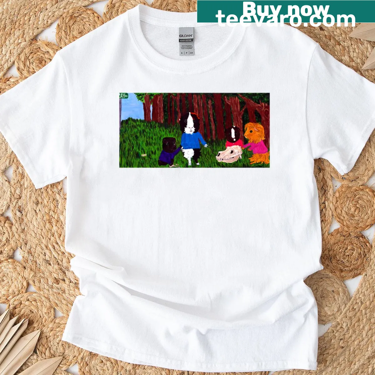 Playful t-shirt featuring guinea pigs investigating with whimsical design — on a men's t-shirt