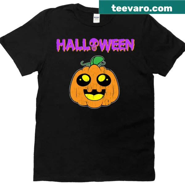 Cute pumpkin illustration on a Halloween-themed T-shirt