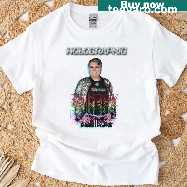 Futuristic T-shirt with holographic rainbow graphic