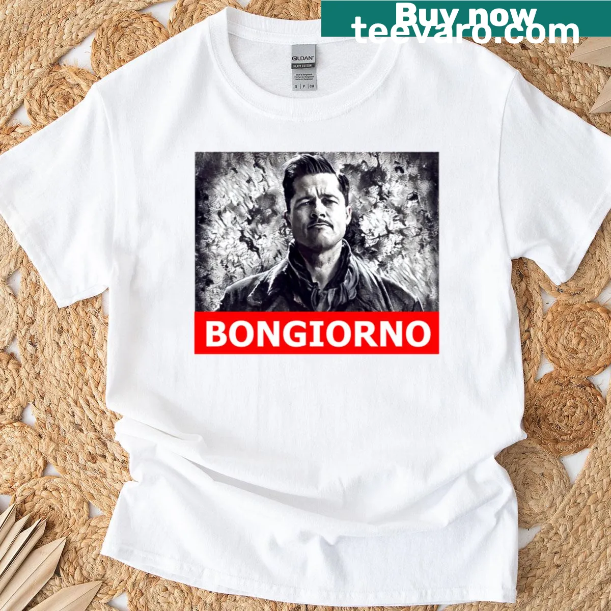 T-shirt depicting Aldo Raine from Inglorious Basterds film — on a men's t-shirt