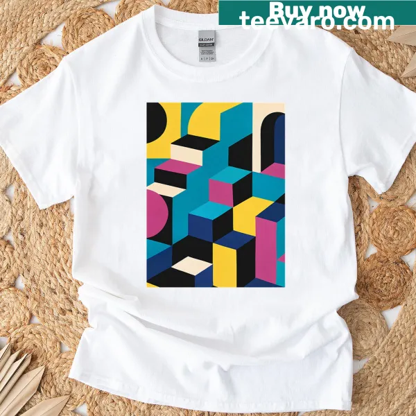 Oversized T-shirt featuring isometric color block architecture design