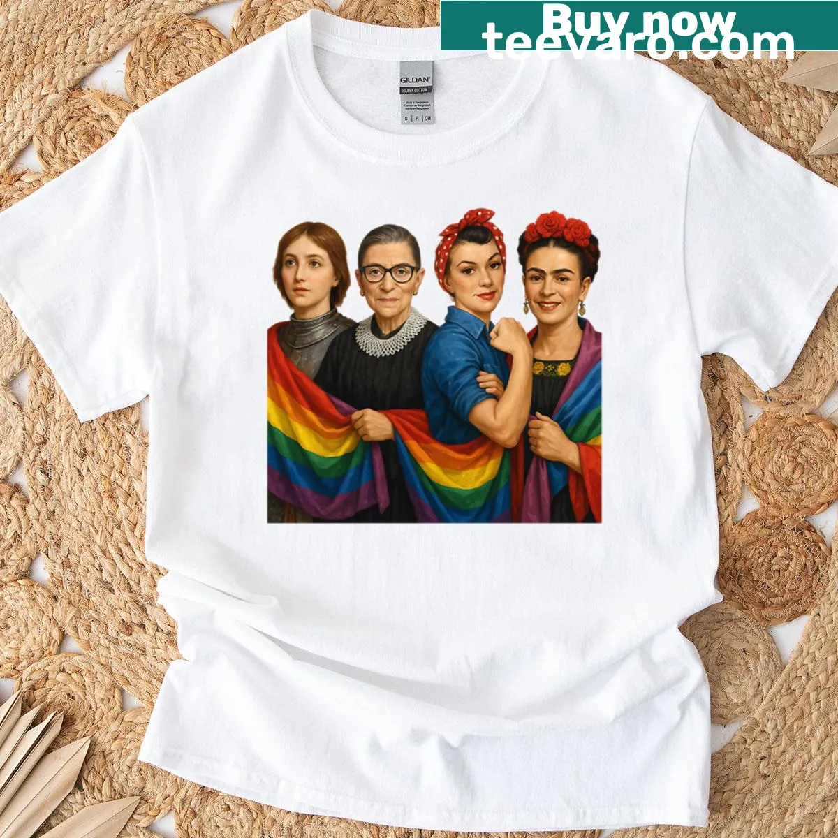 Oversized shirt with illustrations of iconic women — on a men's t-shirt