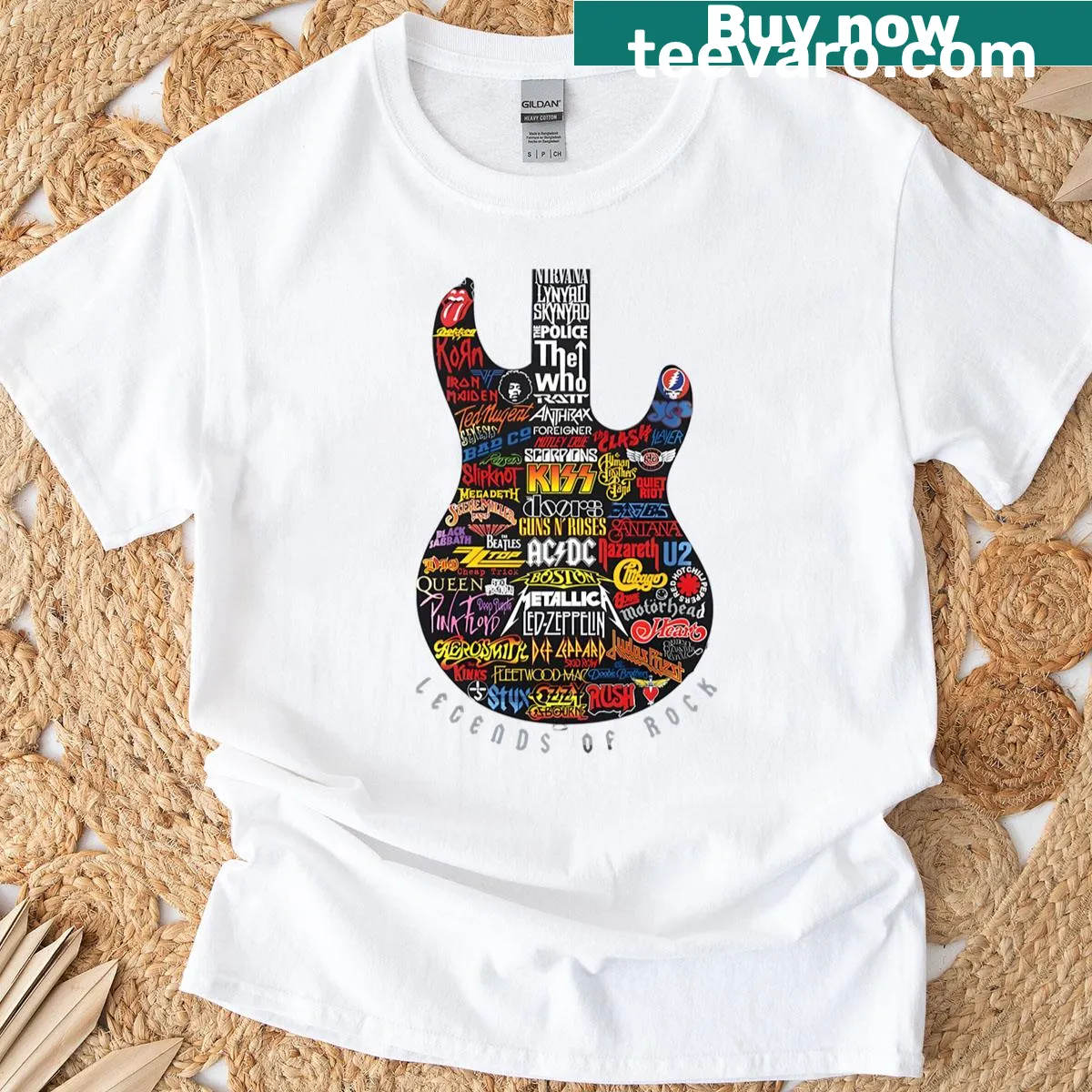 T-shirt featuring artistic representation of rock legends — on a men's t-shirt