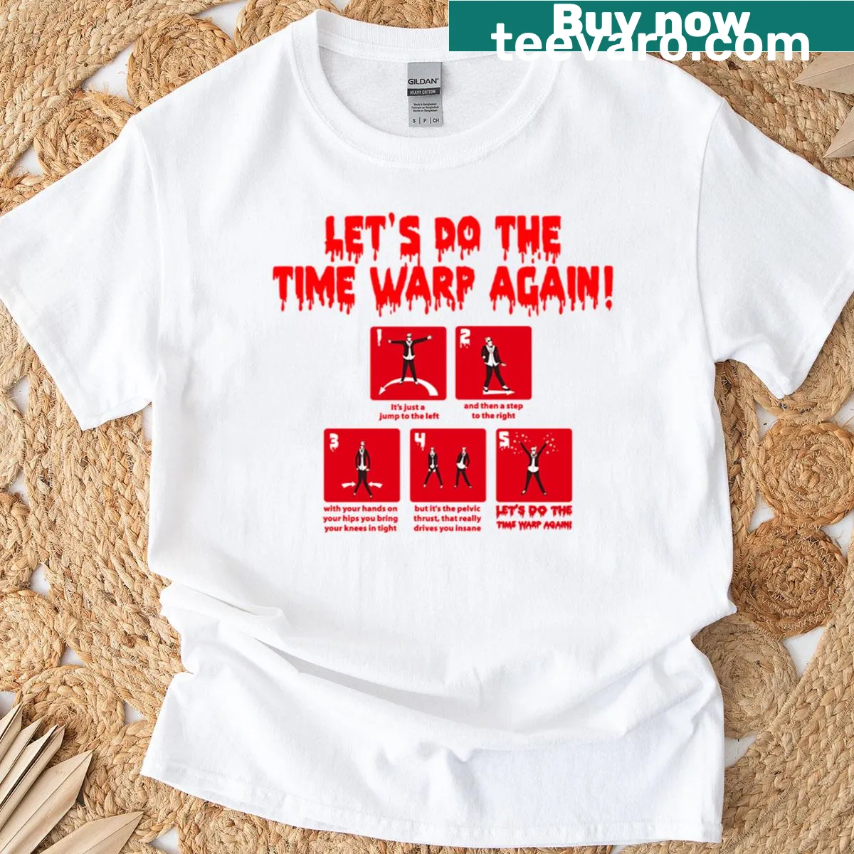 Oversized t-shirt with 'Let's Do The Time Warp Again' typography — on a men's t-shirt