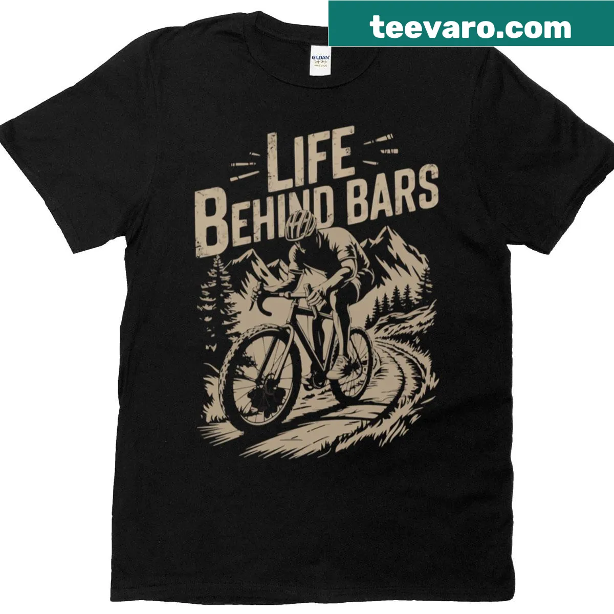 Funny t-shirt with 'Life Behind Bars' cycling quote — on a men's t-shirt