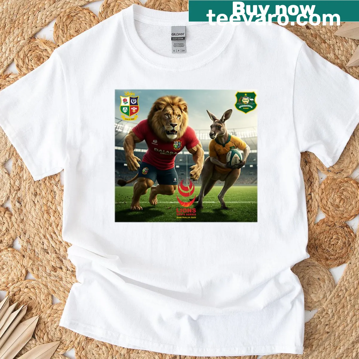Oversized T-shirt celebrating the Lions Tour Australia 2025 — on a men's t-shirt