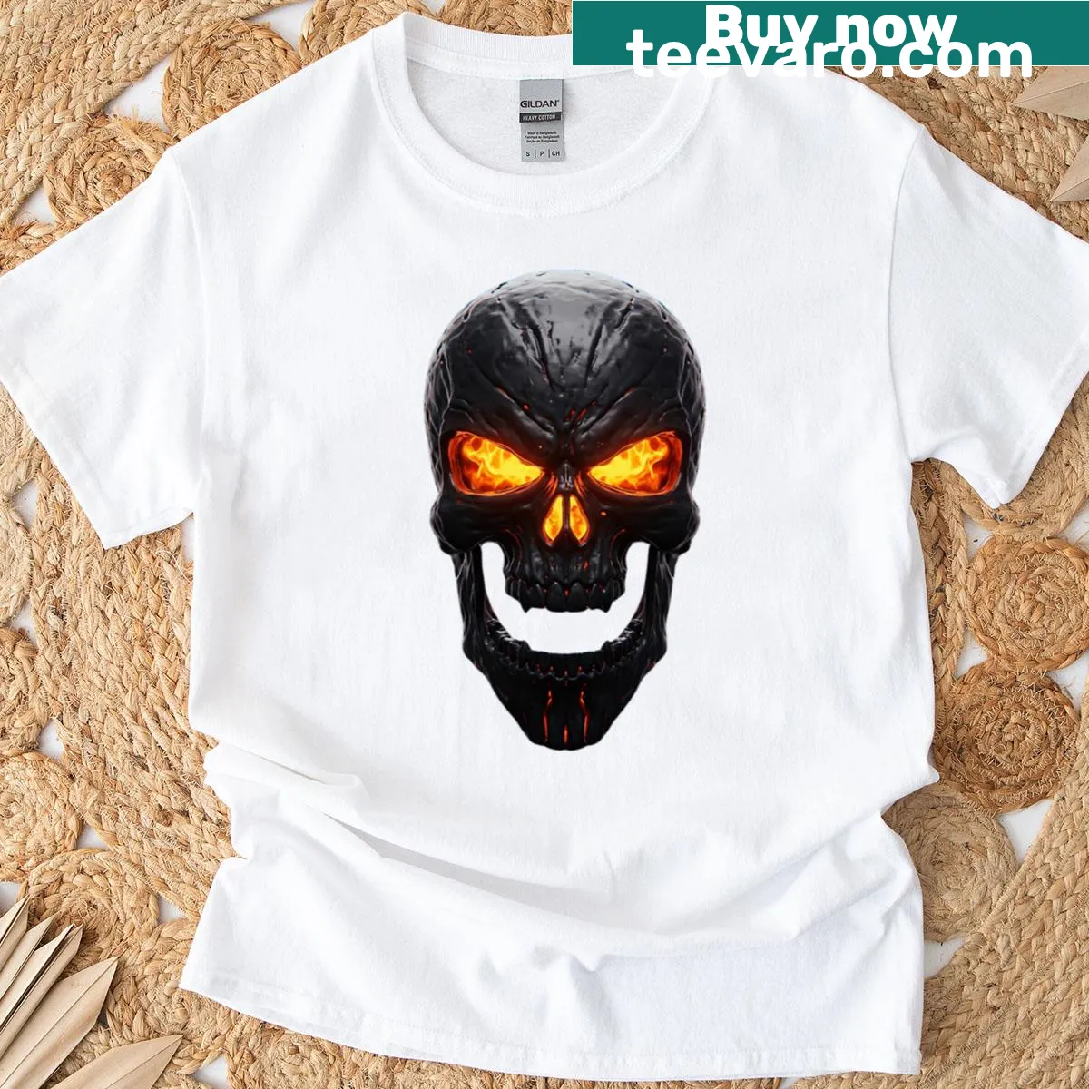 Illustration of a liquid metal skull on a T-shirt — on a men's t-shirt