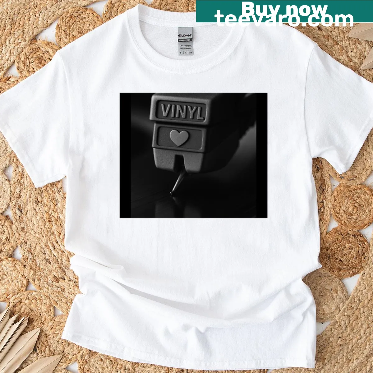Oversized Love Vinyl graphic T-shirt celebrating vinyl records — on a men's t-shirt