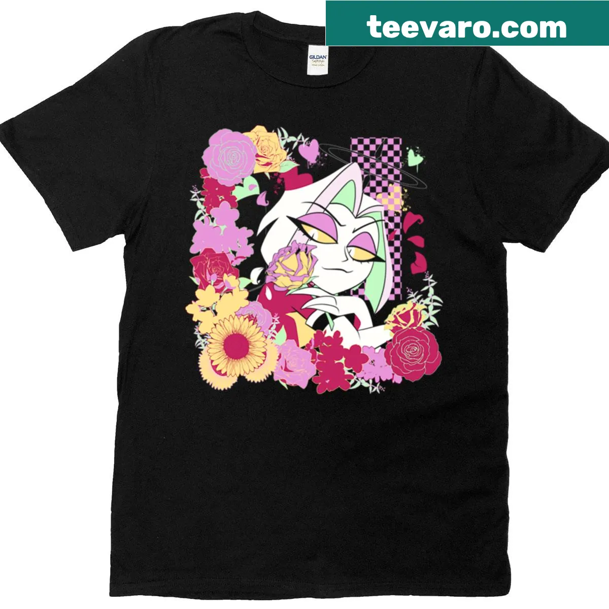 Oversized t-shirt with lute and floral design — on a men's t-shirt