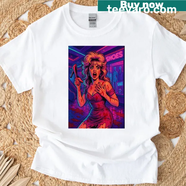 Cartoon graphic depicting a horror theme on a T-shirt