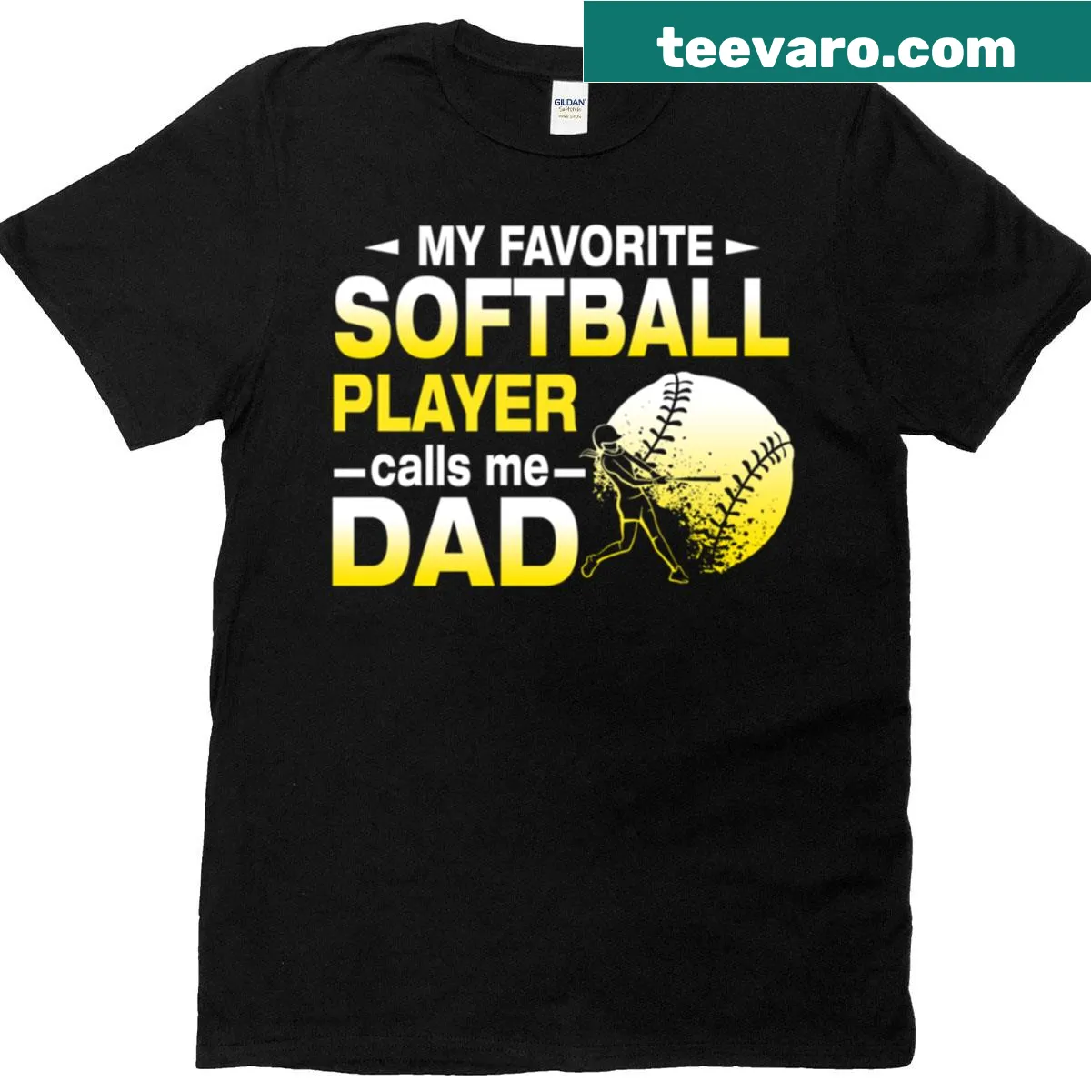 T-shirt with phrase about being a dad to a softball player — on a men's t-shirt
