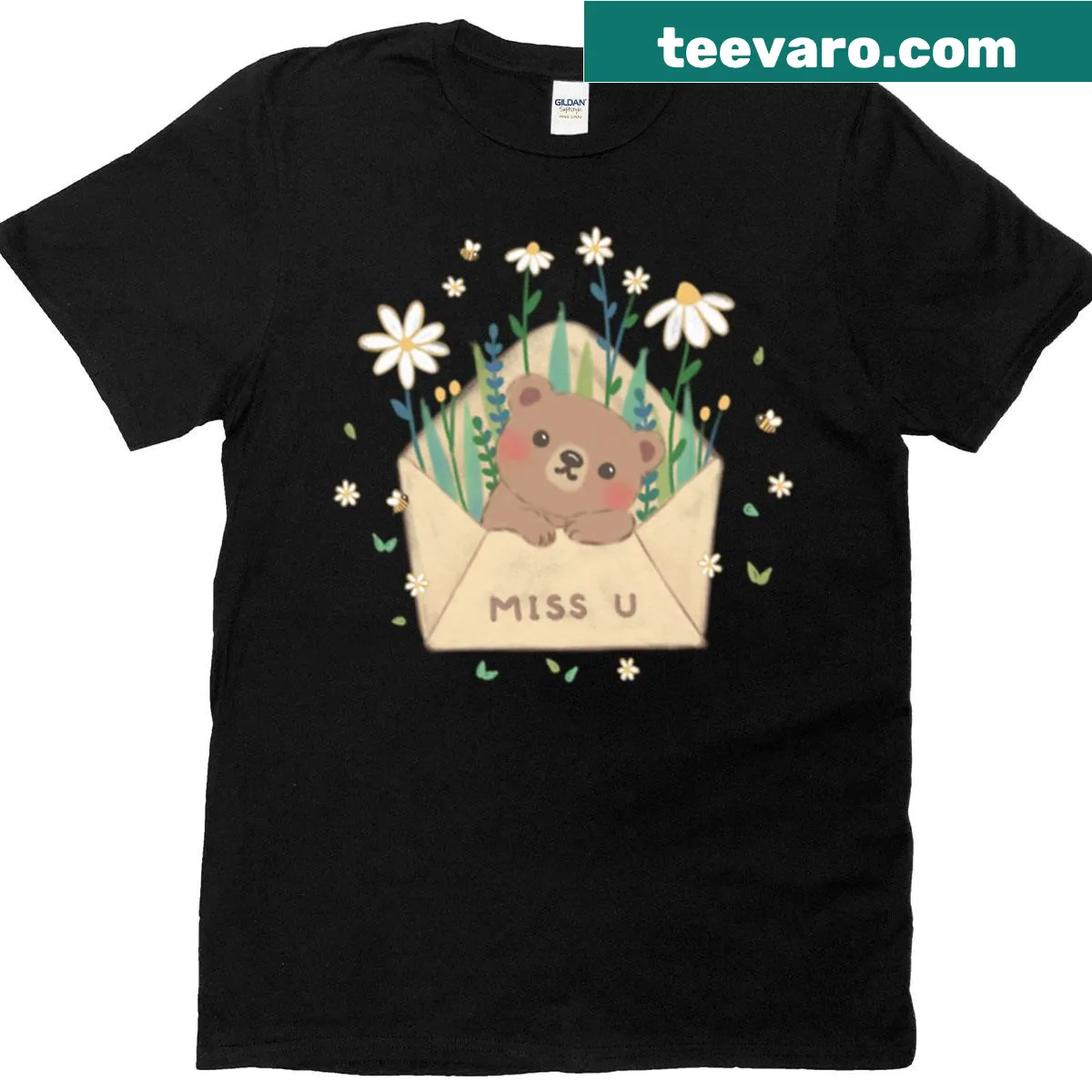 Adorable teddy bear and flowers illustration on a t-shirt — on a men's t-shirt