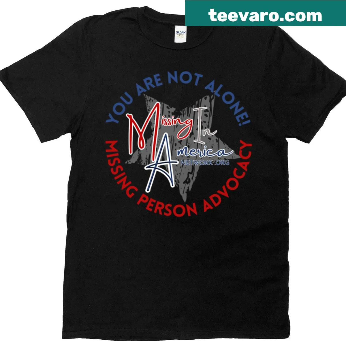 Advocacy t-shirt for the Missing In America Network. — on a men's t-shirt