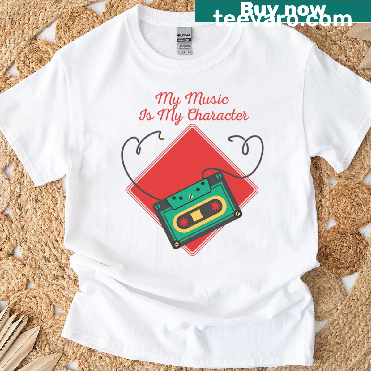 Typography t-shirt stating 'My Music Is My Character' — on a men's t-shirt