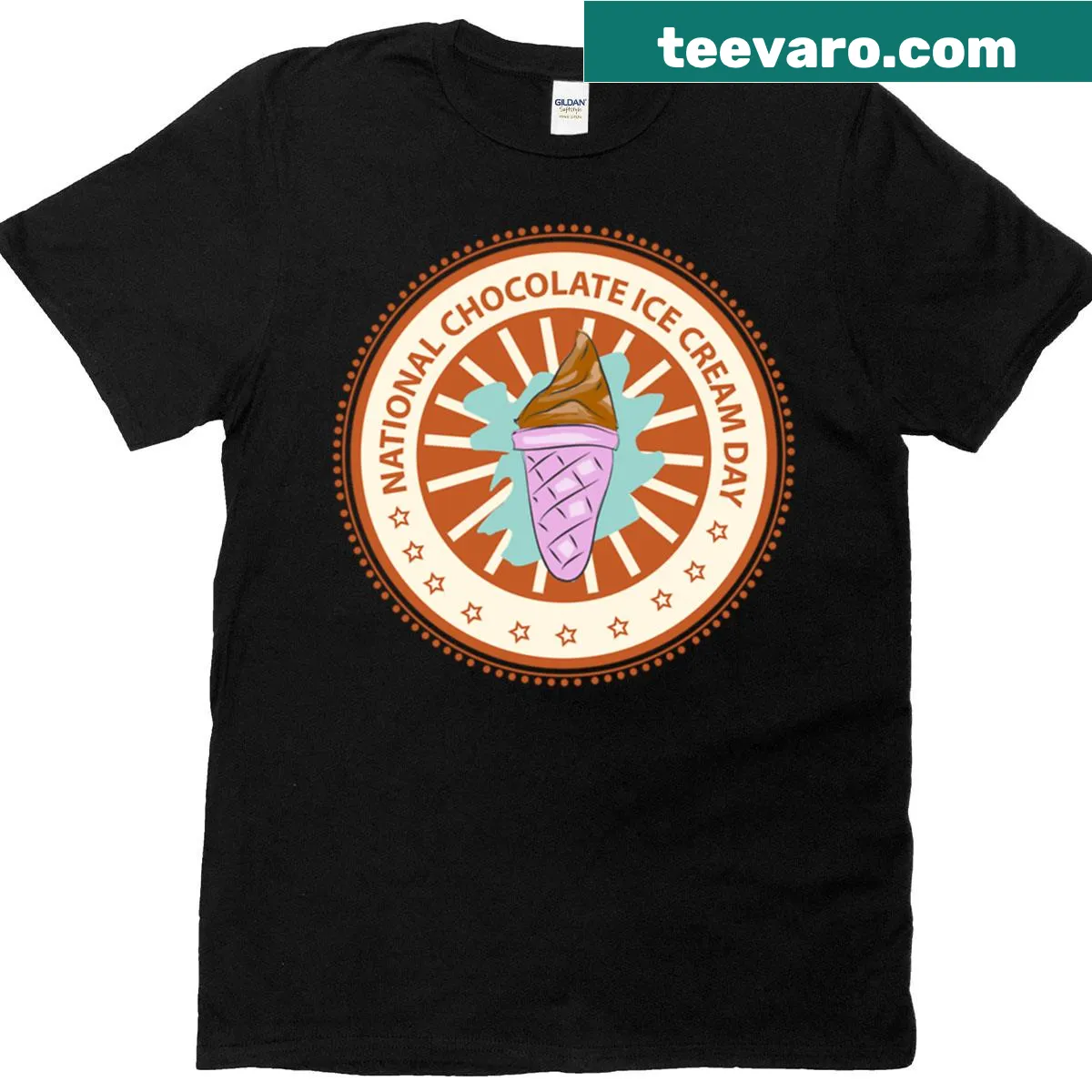 T-shirt celebrating National Chocolate Ice Cream Day with cheerful graphics — on a men's t-shirt