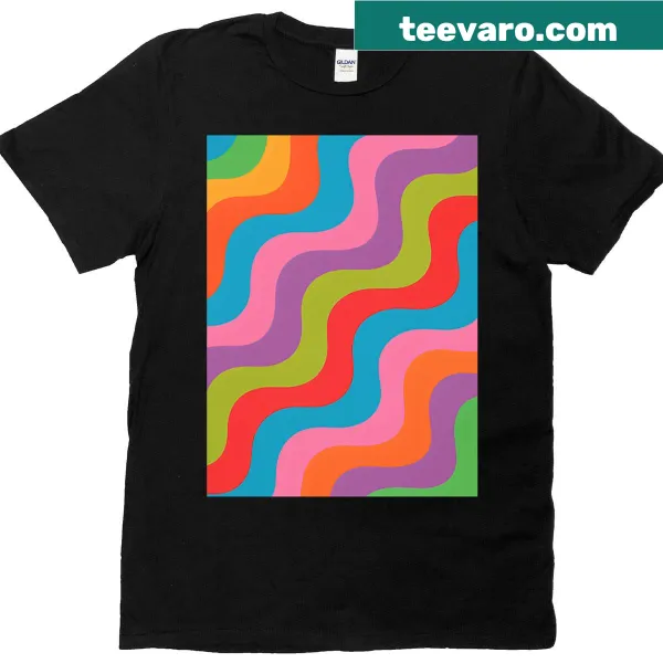 Neon rainbow ripple pattern t-shirt with playful wave design
