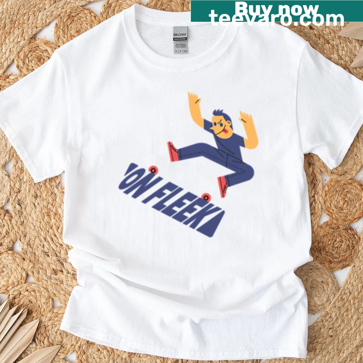 Playful T-shirt with 'On Fleek' text related to skateboarding — on a men's t-shirt