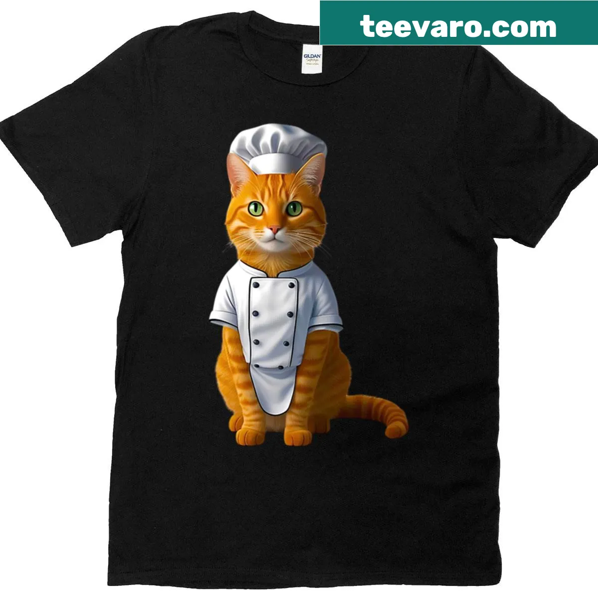 Orange tabby cat chef with a cooking whisk and chef's hat — on a men's t-shirt
