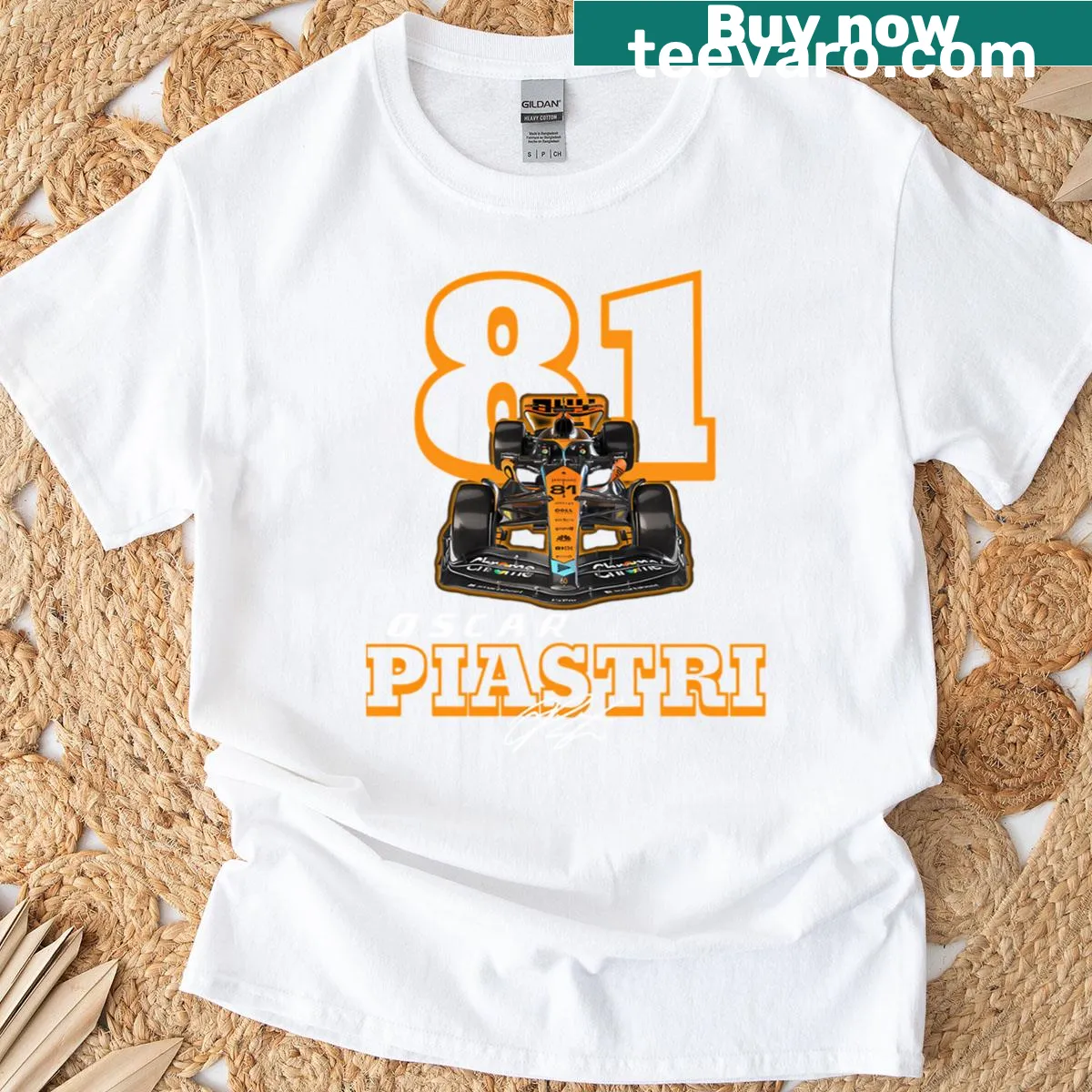 Sport-themed T-shirt celebrating racer Oscar Piastri with a dynamic design. — on a men's t-shirt