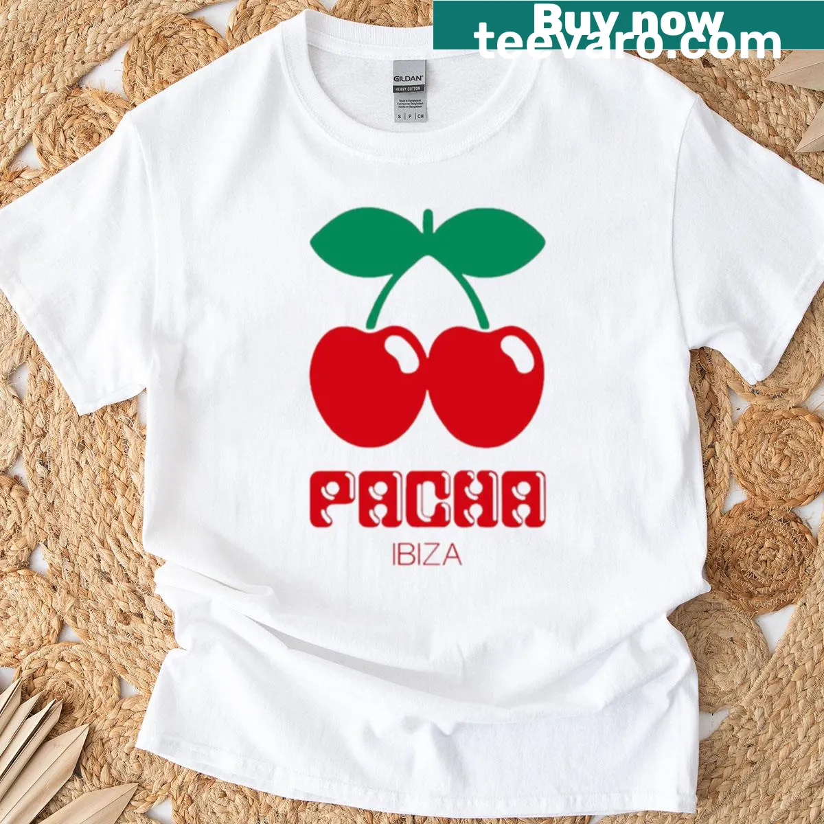 Pacha Ibiza-themed T-shirt with rave culture graphics — on a men's t-shirt