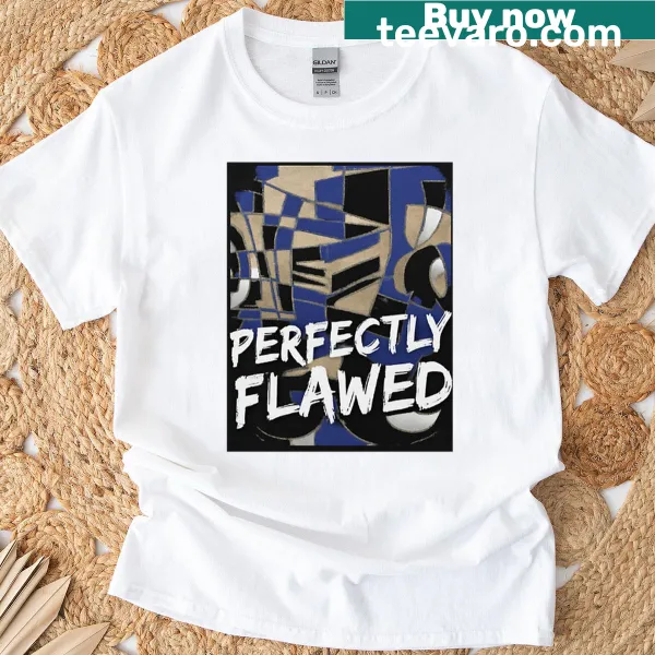 Abstract t-shirt with blue-black design celebrating flaws