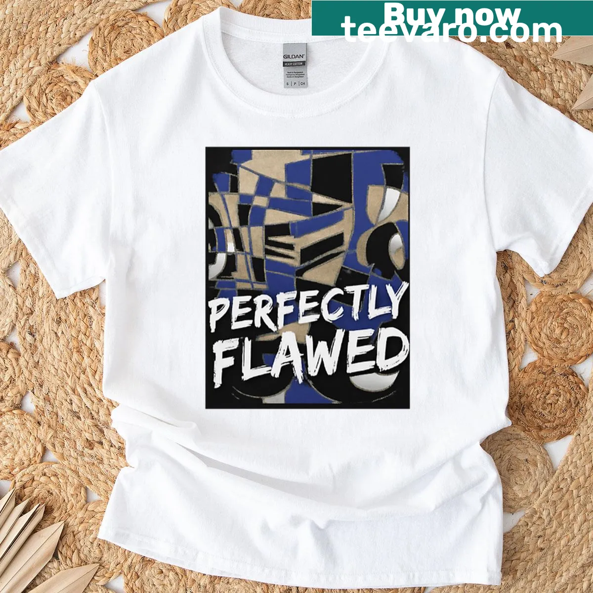 Abstract t-shirt with blue-black design celebrating flaws — on a men's t-shirt