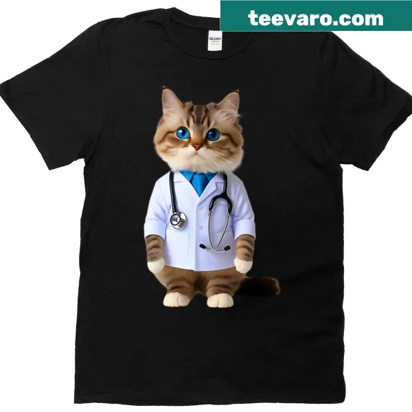 Ragdoll cat in a doctor's coat with a stethoscope illustration