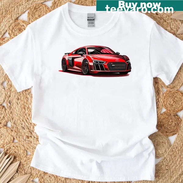Illustrated red sport car t-shirt design.