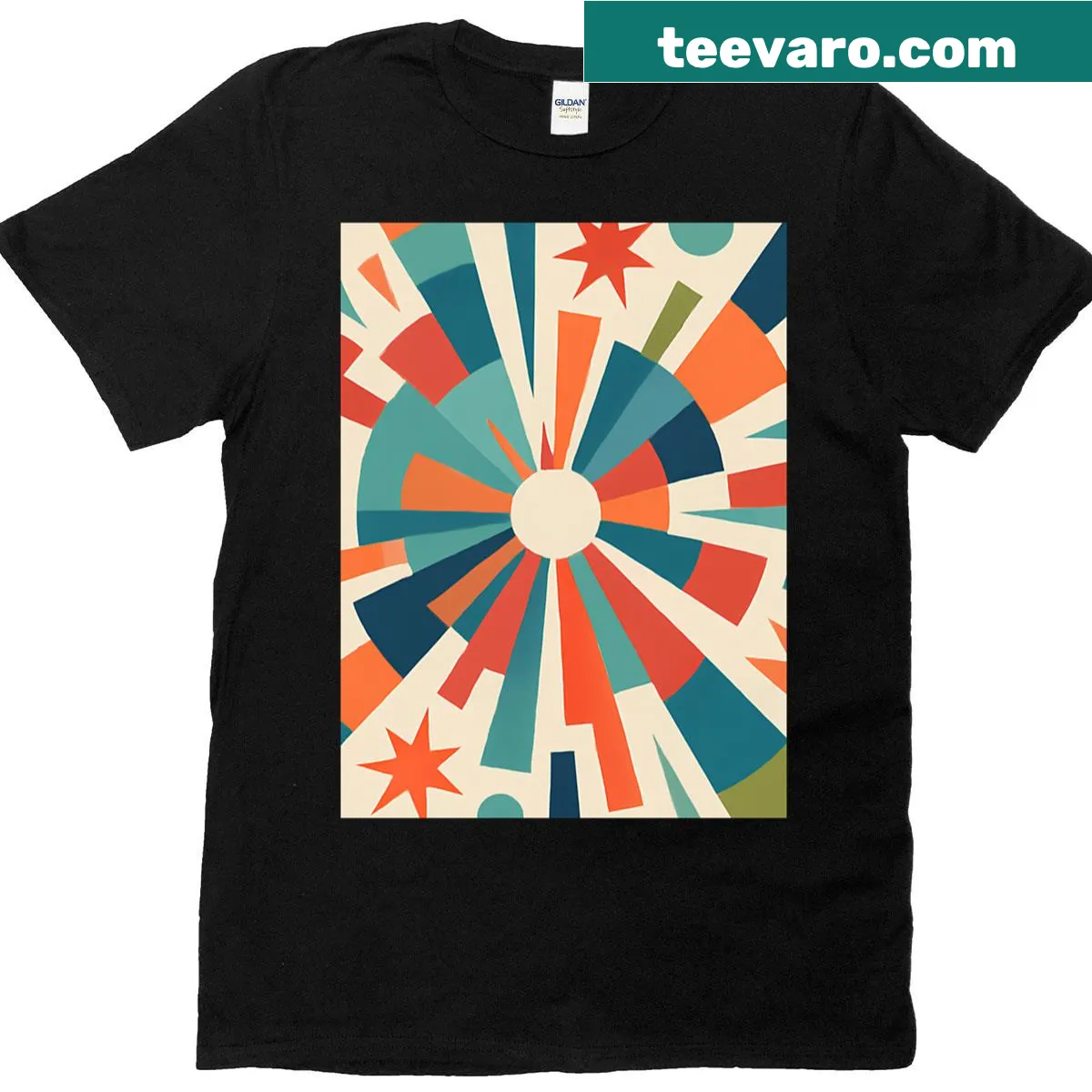 Oversized T-shirt with retro burst radial collage design — on a men's t-shirt