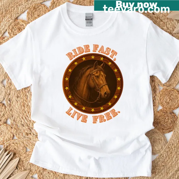 Vintage graphic of a horse's head on a T-shirt.