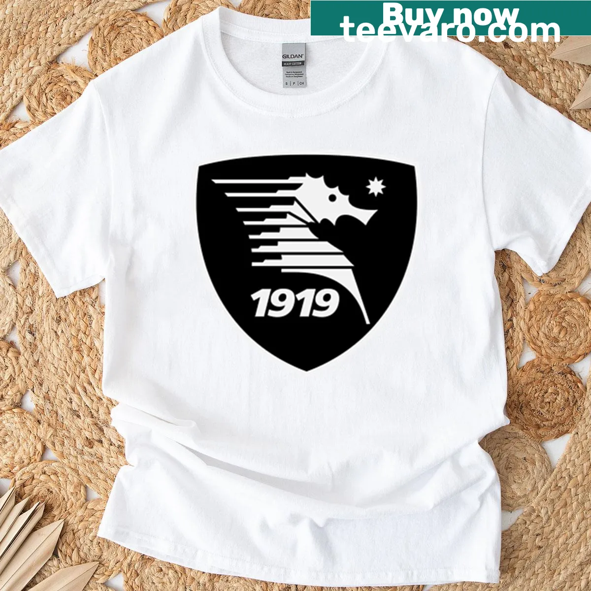 Minimalist Salernitana text graphic on a t-shirt — on a men's t-shirt