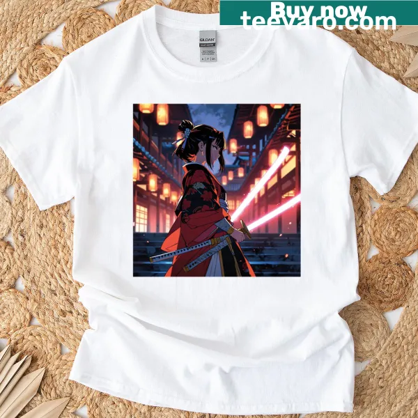 Illustration of a Samurai warrior preparing for battle on a t-shirt