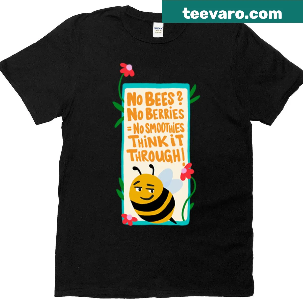 Humorous T-shirt depicting sassy bees making smoothies, perfect for food lovers. — on a men's t-shirt