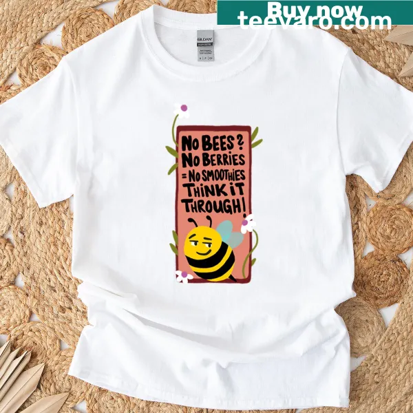 Illustration of bees interacting with earth elements on a t-shirt