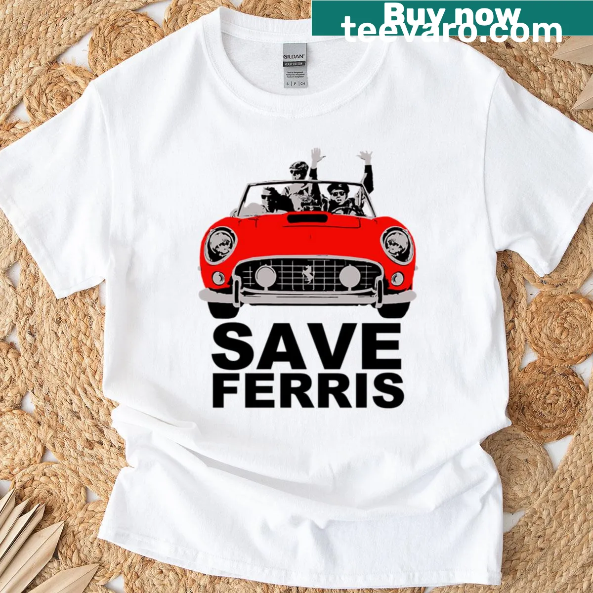 Vintage distressed t-shirt featuring 'Save Ferris' text — on a men's t-shirt