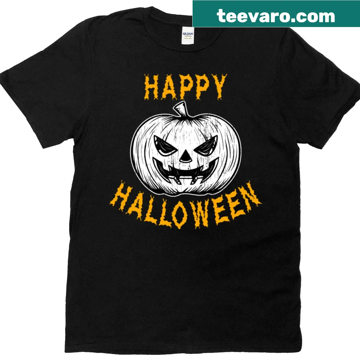 T-shirt featuring a scary face Jack O Lantern for Halloween — on a men's t-shirt