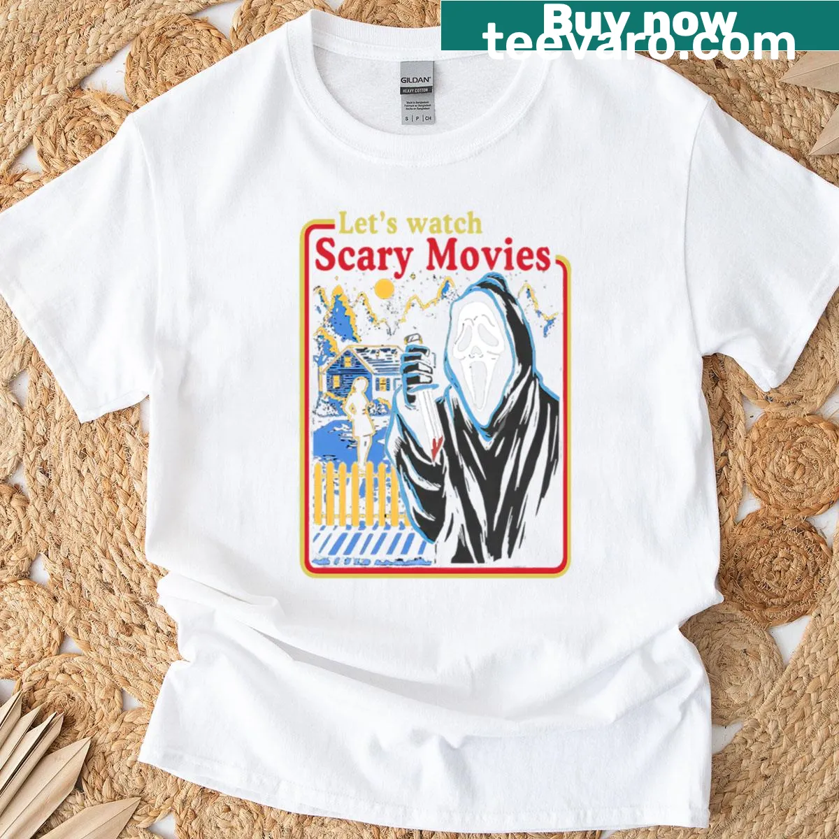 Oversized T-shirt featuring Ghost Face from Scream movie. — on a men's t-shirt
