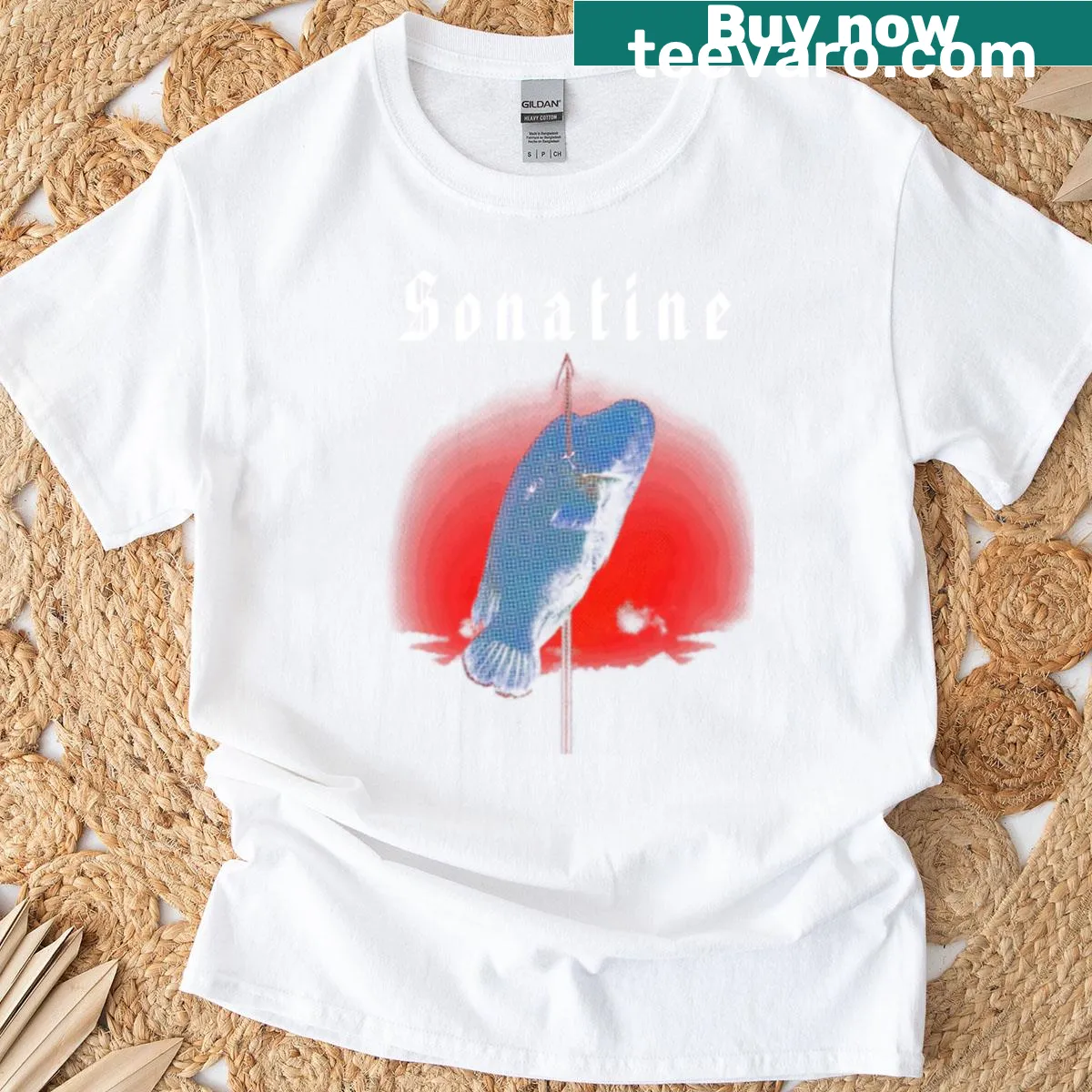 Vintage t-shirt featuring Sonatine movie artwork by Takeshi Kitano — on a men's t-shirt