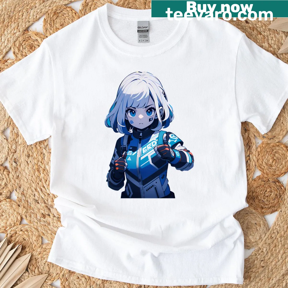 T-shirt with animated space girl characters celebrating diversity — on a men's t-shirt